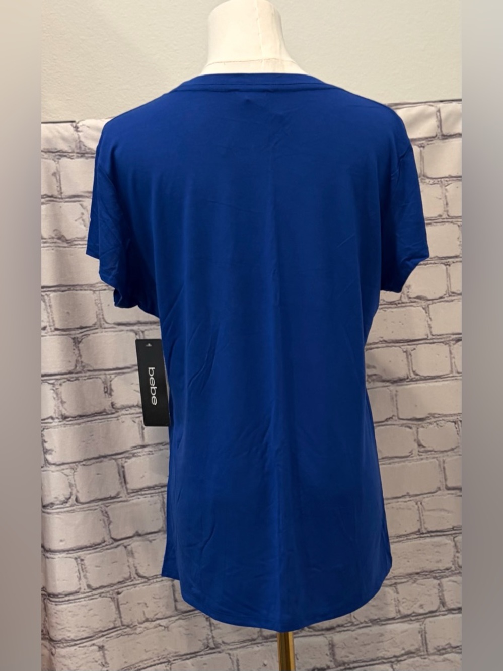 Bebe Size :XL Women Bright Blue Embellished Logo Tee - Picture 11 of 11